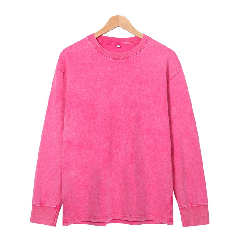 2024 Retro Washed Old Long Sleeve T-Shirt Trend Hip Hop Stone Mill Long Sleeve Fried Snowflake Men - Image 1