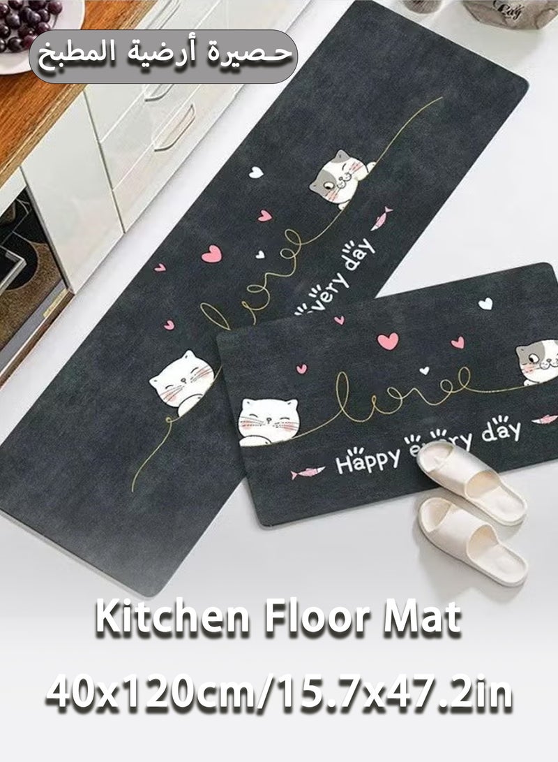 Kitchen Floor Mat, 40x120cm/16x47in Non-Slip Kitchen Rug, Waterproof Anti-Fatigue Kitchen Carpet, Ultra-Absorbent Quick Drying Standing Mat, Easy Cleaning Washable Floor Mat for Kitchen, Bathroom, Laundry Room, Office, Home Use - Image 1