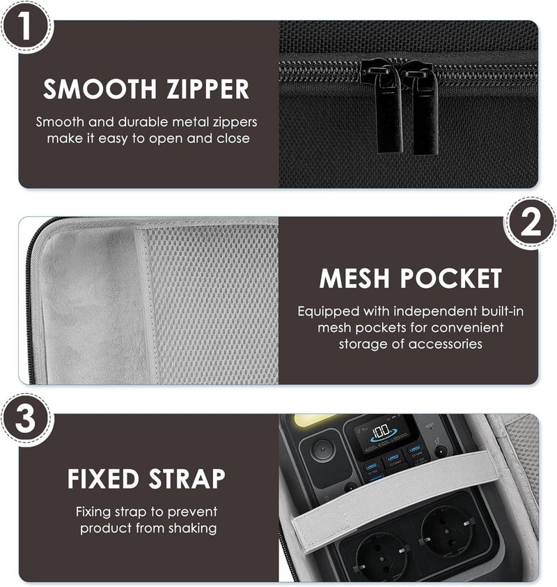 KASTWAVE Portable Power Station Storage Box for Anker SOLIX C300, Hard Shell Travel Carrying Case with Cord Pouch, Protective Transport Bag for Camping and Outdoor Use (Black) - Image 3
