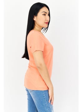 Zero Women V-Neck Short Sleeves Plain Blouse, Orange  - Image 4