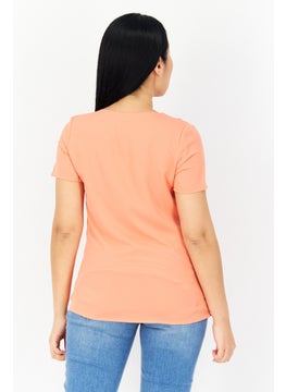 Zero Women V-Neck Short Sleeves Plain Blouse, Orange  - Image 2