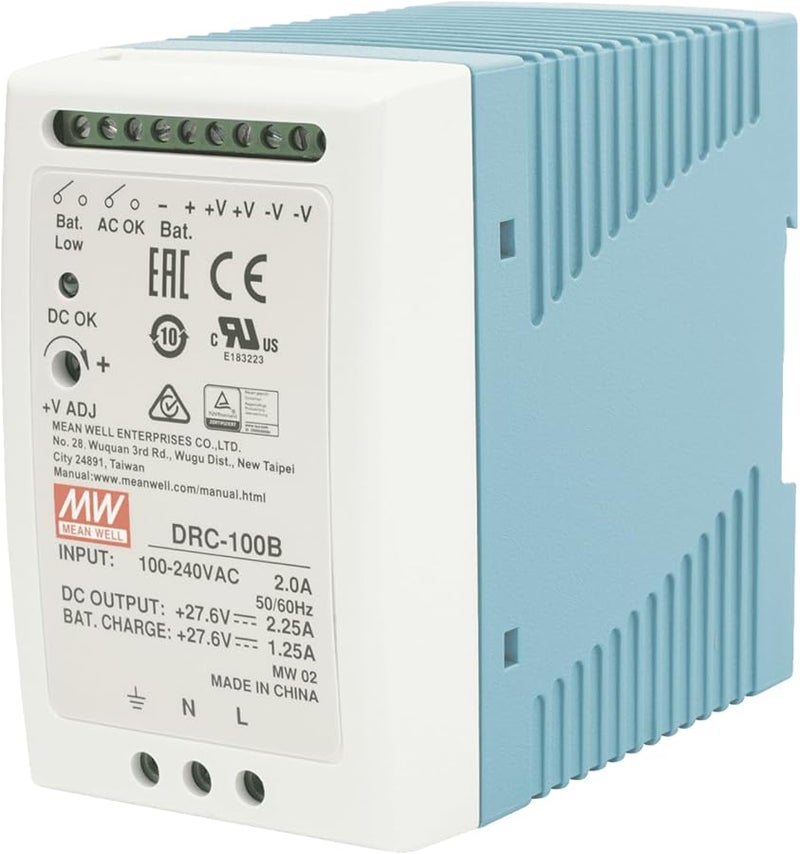 Mean Well DRC 100B DIN Rail Power Supply UPS Battery Charger 96 6W 27 6V 90 264VAC - Image 1