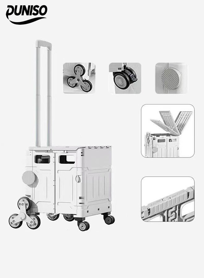 DUNISO Folding Shopping Trolley with Stair Climbing Wheels，Adjustable Height Grocery Cart with Cover，Multifunctional Storage Cart，Durable and Sturdy, for Groceries Travel Picnic Camping Office  - Image 1