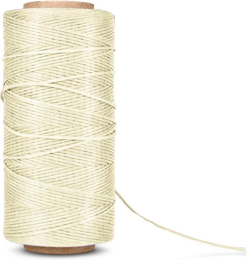 Flexzion Waxed Thread - 284 Yards (260 Meters) 0.8mm 150D Polyester Wax Thread for Leather Sewing, Bookbinding, Stitching, Repairing, Beading, & DIY Projects (Beige) - Image 1