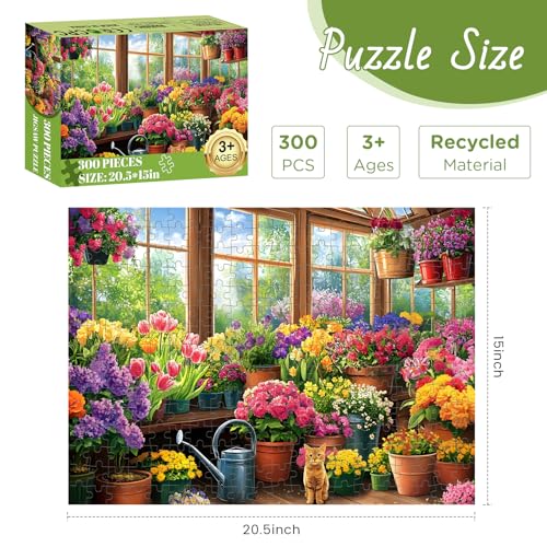 DAGIRT 300 Piece Puzzles for Adult Cute Cat Jigsaw Puzzles 300 Pieces for Adults Kids Senior Colorful Flower Adult Puzzle Challenging Family Fun Puzzle Activity Game Gift for Friend 205 X 15 Inches - Image 5
