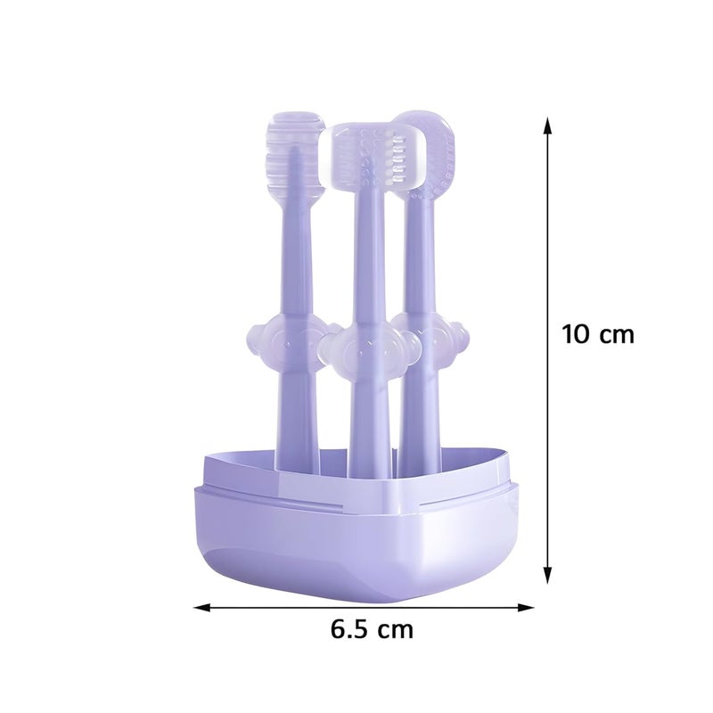 CARTSHOPPER 3 Steps Silicone Baby Training Toothbrush Set - Tongue Cleaner & U Shaped Toothbrush for Kids Oral Care With Travel Case (Purple), Manual, Pack of 3 - Image 2