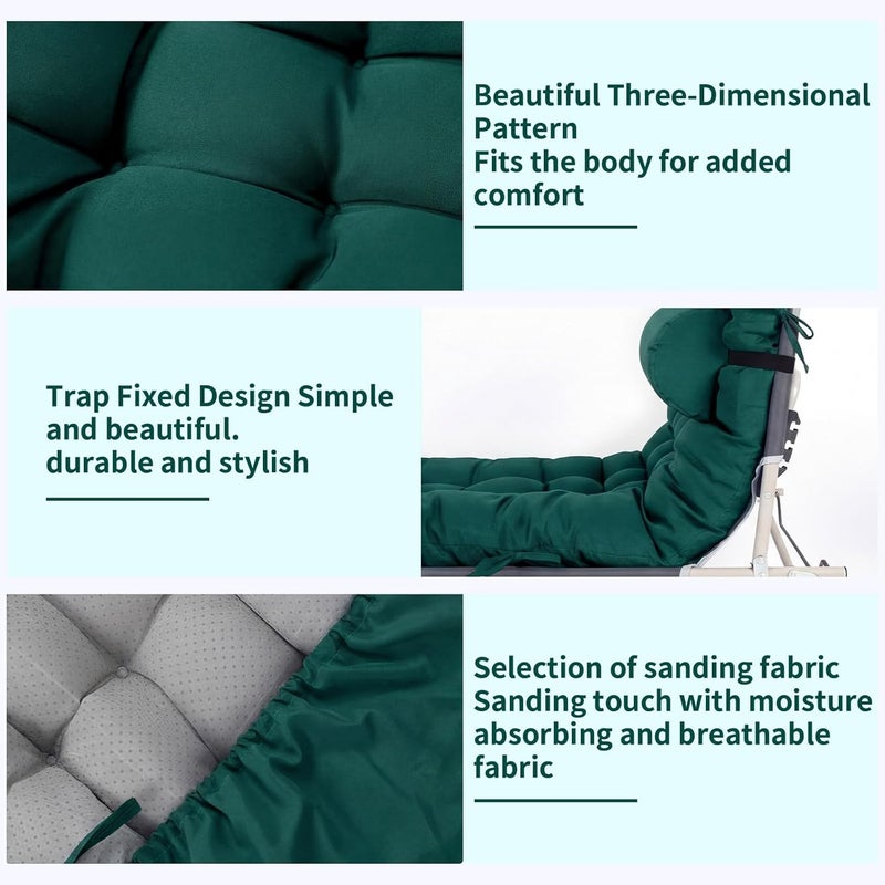 Tudomro 1 Pcs Dark Green 66'' Outdoor Chaise Lounge Cushion Waterproof Patio Lawn Pool Chaise Lounge Cushion with Headrest Pillow & Ties Weather Fade Resistant Replacement Longue Chair Pad - Image 2
