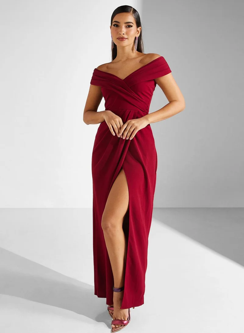 Goddiva Off-Shoulder Slit Dress