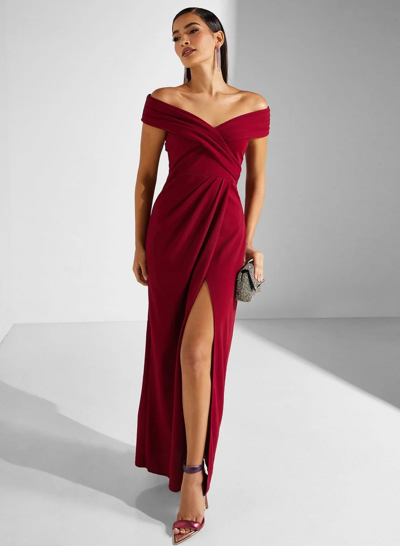 Goddiva Off-Shoulder Slit Dress