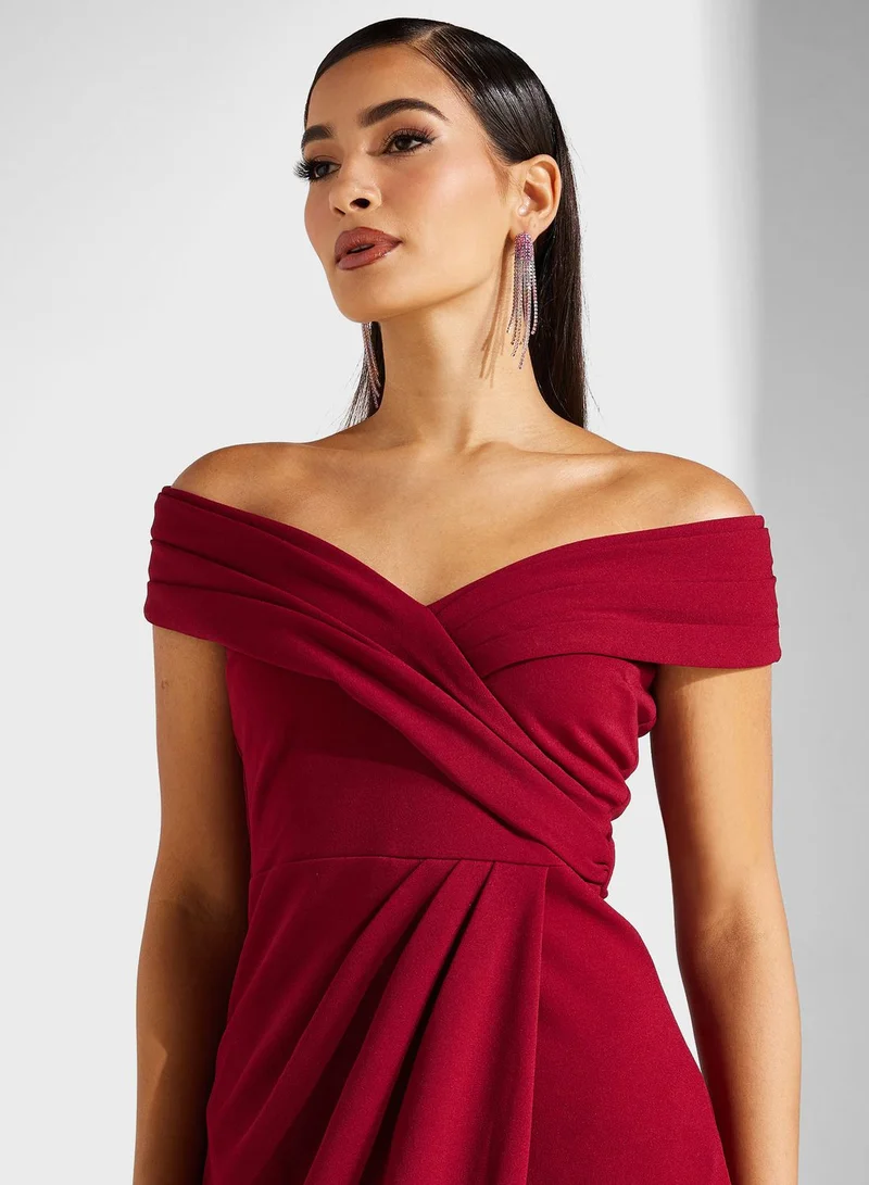 Goddiva Off-Shoulder Slit Dress