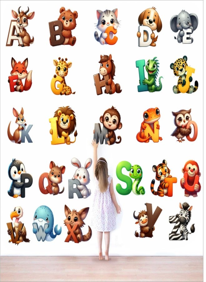 DREAM DECALS ملصقات جدارية على شكل حروف الأبجدية من دريم ديكالز، ملصقات تعليمية سهلة اللصق والإزالة، مناسبة لغرف نوم الأطفال (بنات وأولاد) وغرف اللعب، ذاتية اللصق، 90 سم. - Image 1