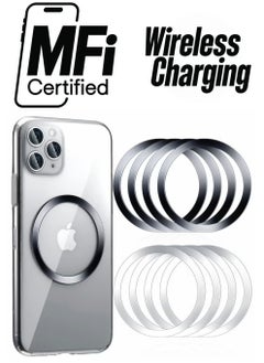 8 Pieces Magnetic Wireless Car Charger Metal Rings with Sticker Universal Metal Rings Compatible with MagSafe Wireless Charger, Black and Silver
