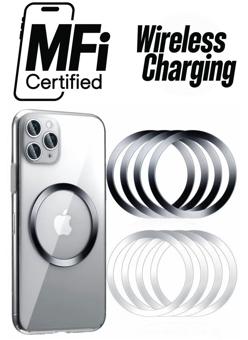 Generic - 8 Pieces Magnetic Wireless Car Charger Metal Rings with Sticker Universal Metal Rings Compatible with MagSafe Wireless Charger, Black and Silver - Image 1