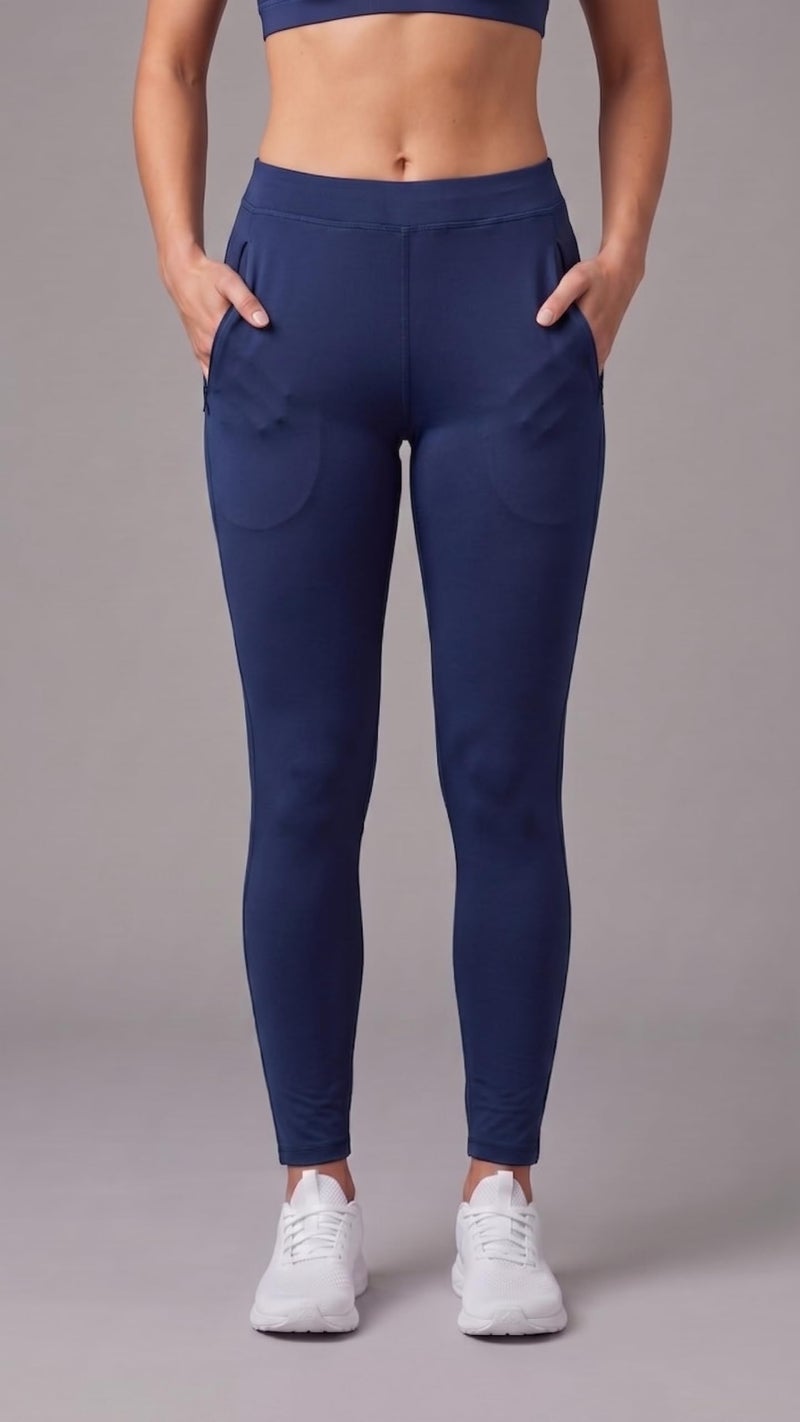 Mehrang Stretchable High Rise Yoga Pants for Women & Gym Pants for Women Workout with Mesh Insert & Side Pockets (in, Alpha, 2XL, Navy) - Image 3