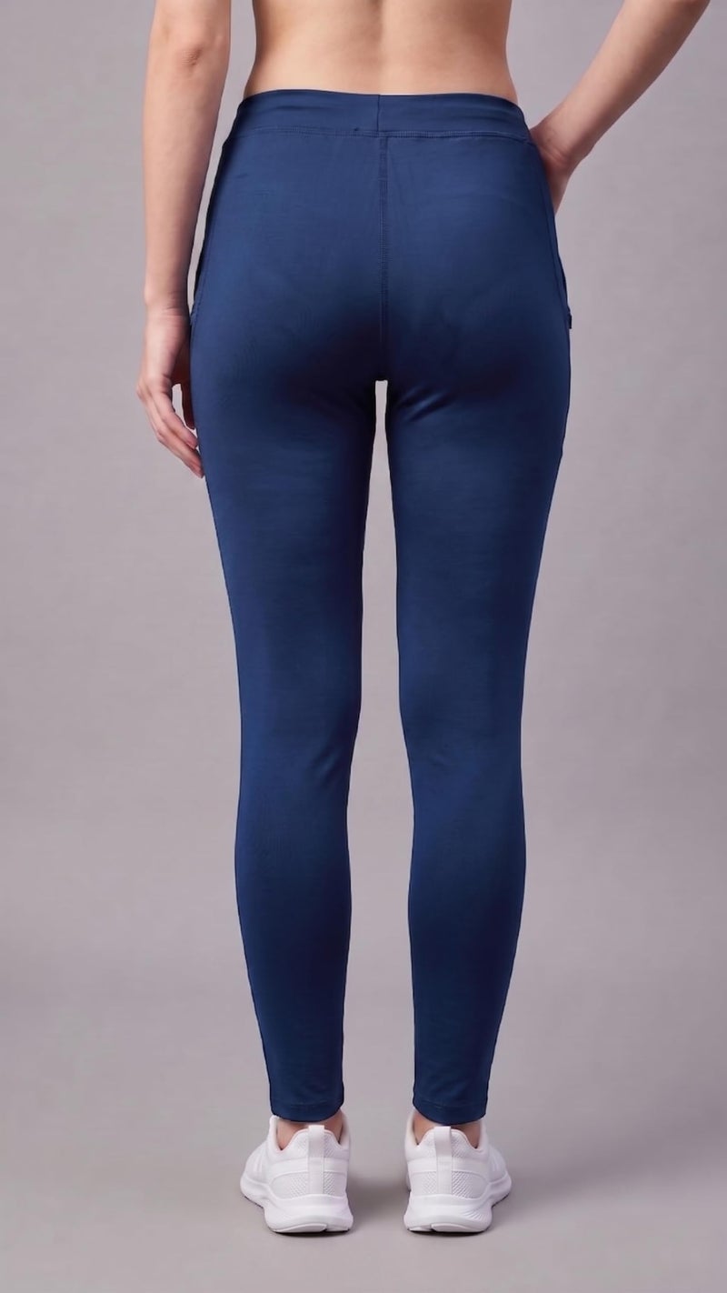 Mehrang Stretchable High Rise Yoga Pants for Women & Gym Pants for Women Workout with Mesh Insert & Side Pockets (in, Alpha, 2XL, Navy) - Image 2