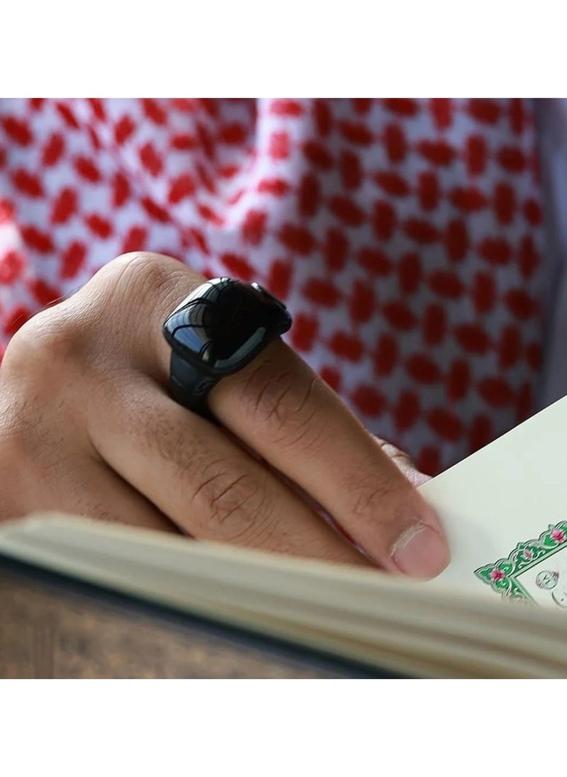 ويسلاميك - خاتم الذكر الذكي آي تسبيح، عداد تسبيح، تذكير بالصلاة اليومية للمسلمين مع شاشة OLED، شاحن مغناطيسي, يرتبط بتطبيق Weslamic، مقاوم للماء، مقاسين متضمنين 18 مم و20 مم - أسود - Image 1