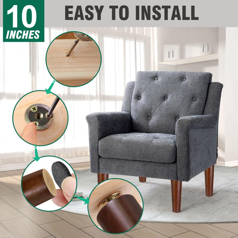 Fodau770 Brown Rubber Wood Furniture Legs 10 Inches, Straight Tapered Wood Legs Mid Century Sofa Legs Set Of 4, 5/16"" Unc Furniture Feet Replacement Legs For Sofa Couch Dresser Chair Ottoman Table - Image 4