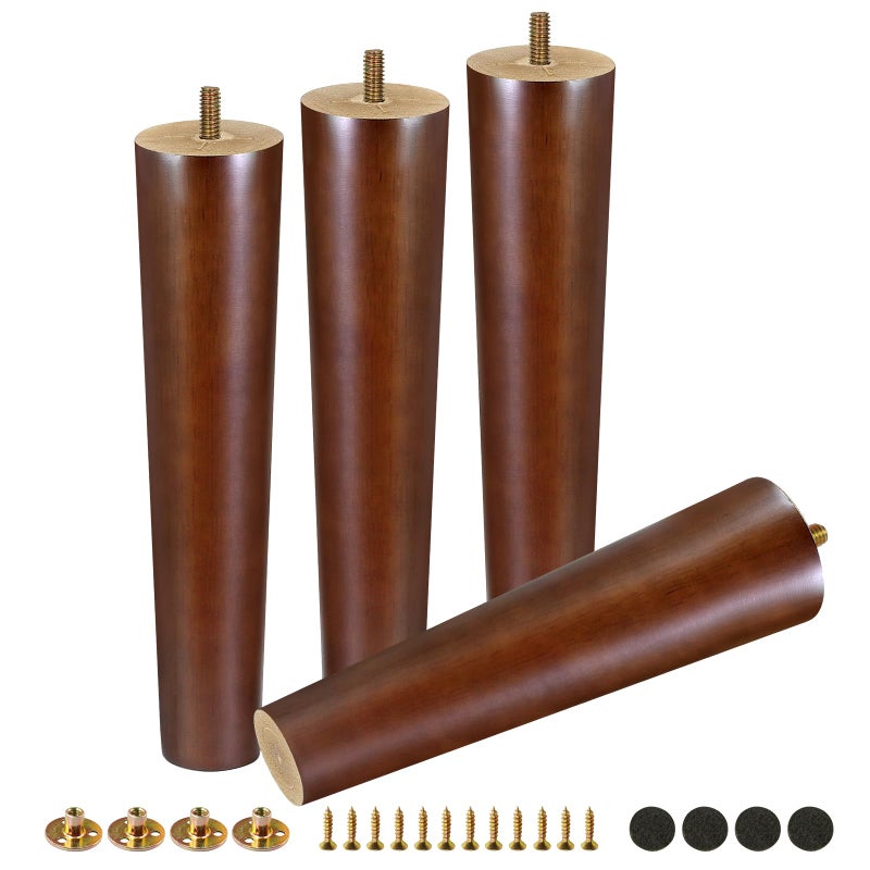 Fodau770 Brown Rubber Wood Furniture Legs 10 Inches, Straight Tapered Wood Legs Mid Century Sofa Legs Set Of 4, 5/16"" Unc Furniture Feet Replacement Legs For Sofa Couch Dresser Chair Ottoman Table - Image 1