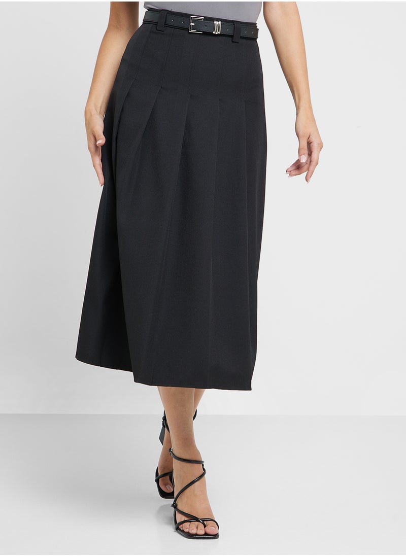 Ginger - Belted Box Pleat Midi Skirt - Image 1