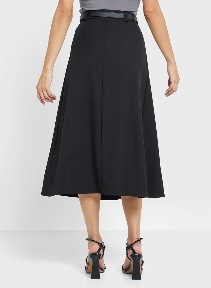جينجر Belted Box Pleat Midi Skirt