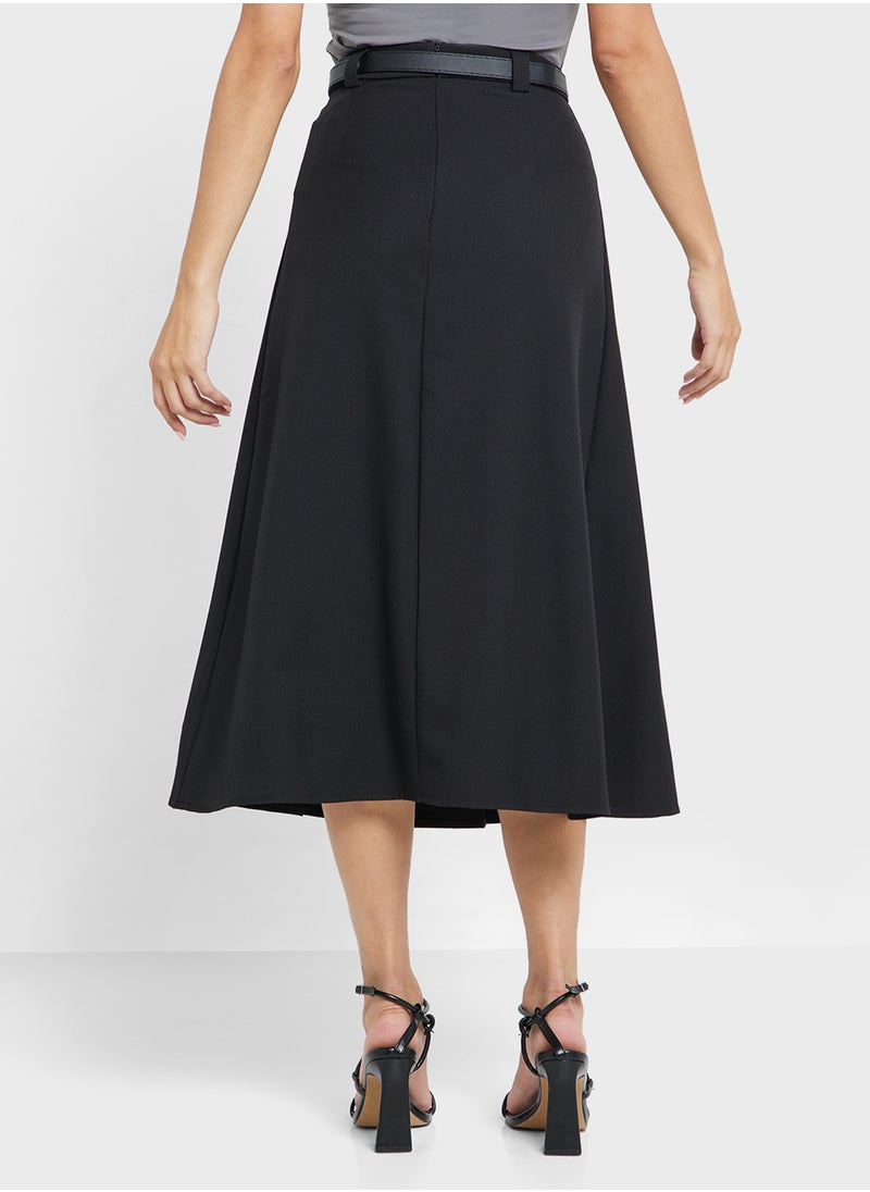 Ginger - Belted Box Pleat Midi Skirt - Image 1