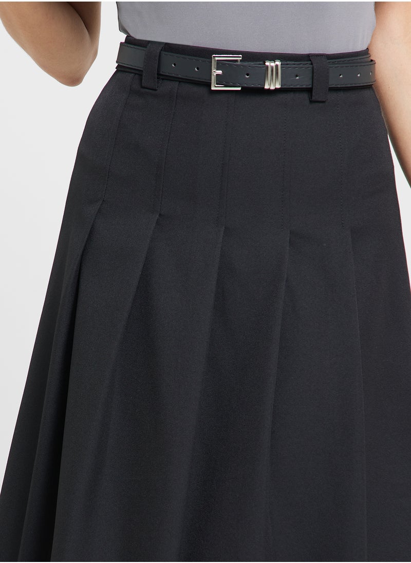 Ginger - Belted Box Pleat Midi Skirt - Image 1