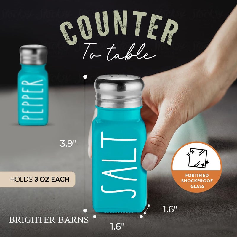 Brighter Barns Teal Salt and Pepper Shakers Set by Brighter Barns - Turquoise Kitchen Decor & Turquoise Kitchen Accessories - Cute Modern Farmhouse Glass Shakers for Restaurants Wedding & Stainless Steel Lid (Teal) - Image 4