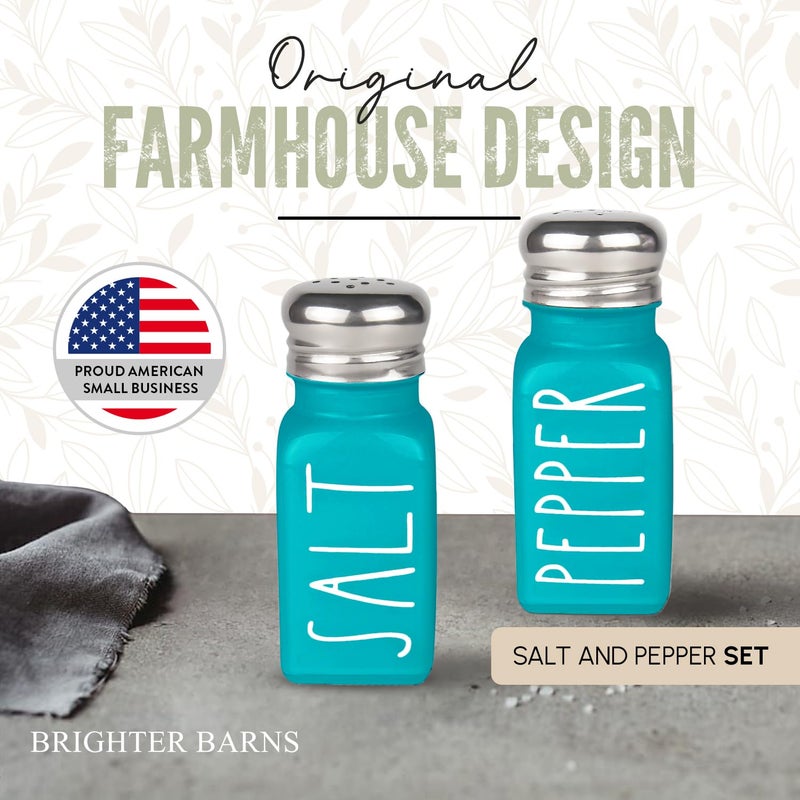Brighter Barns Teal Salt and Pepper Shakers Set by Brighter Barns - Turquoise Kitchen Decor & Turquoise Kitchen Accessories - Cute Modern Farmhouse Glass Shakers for Restaurants Wedding & Stainless Steel Lid (Teal) - Image 2