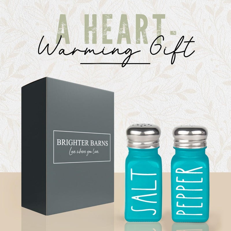 Brighter Barns Teal Salt and Pepper Shakers Set by Brighter Barns - Turquoise Kitchen Decor & Turquoise Kitchen Accessories - Cute Modern Farmhouse Glass Shakers for Restaurants Wedding & Stainless Steel Lid (Teal) - Image 5