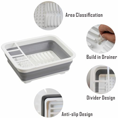 Craftend Collapsible Dish Drying Rack, Foldable Dinnerware Drainer Organizer for Storage Kitchen Counter RV Accessories Portable Rack Holders for Dishes Plates and Cups Camping Travelling Space Saver Essential - Image 4