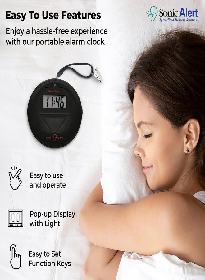 سونيك ألرت ساعة منبه سونيك أليرت المحمولة ذات الاهتزاز العالي، أسود - SBP100B - ساعة منبه سونيك شيكر ذات الاهتزاز العالي - استيقظ بالهز - Image 2