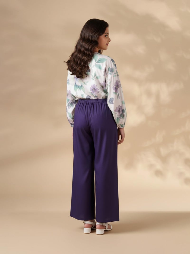 HELLCAT Elegant Floral Print Co-Ord Set for Girls 11-16 Years| Trendy Matching Top & Bottom Set_Lavander_11-12 Years - Image 4
