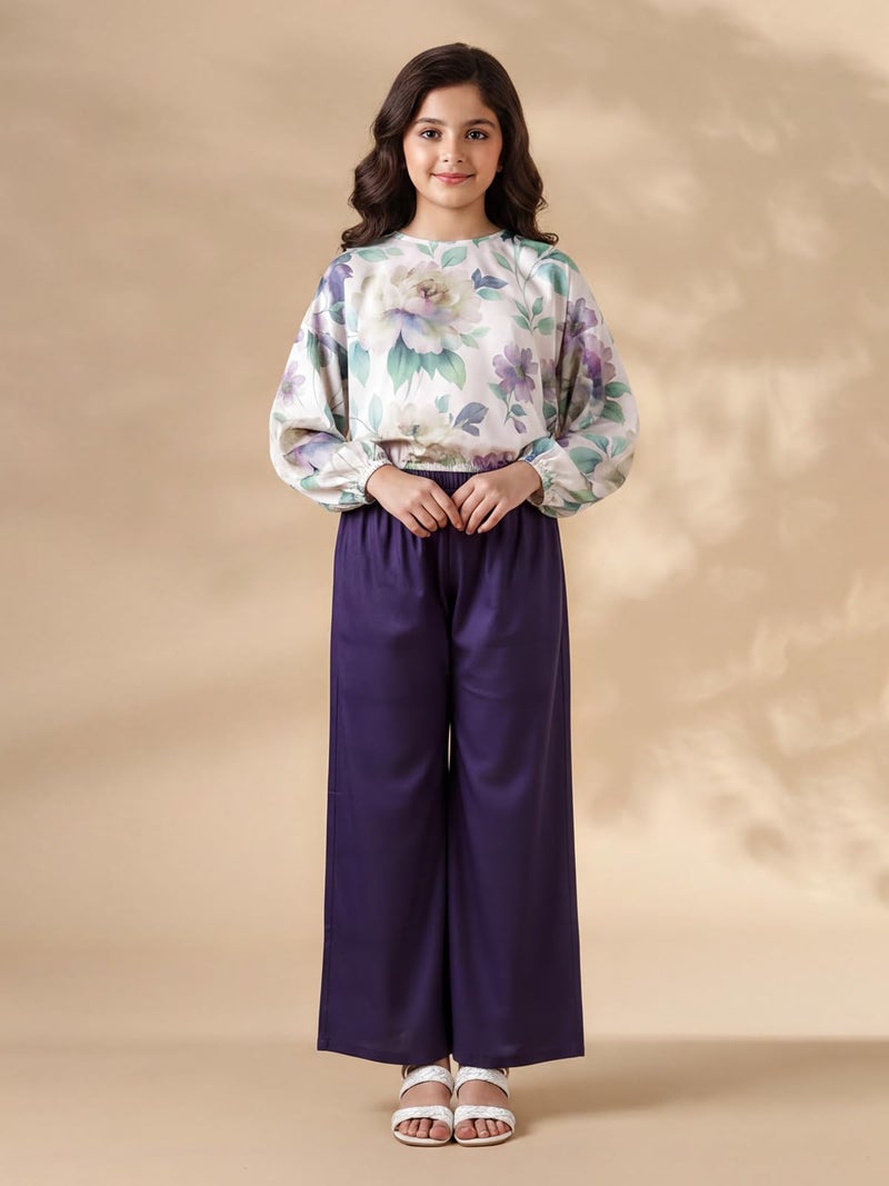 HELLCAT Elegant Floral Print Co-Ord Set for Girls 11-16 Years| Trendy Matching Top & Bottom Set_Lavander_11-12 Years - Image 2