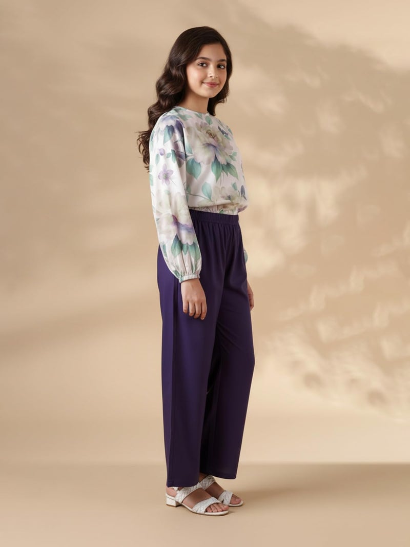 HELLCAT Elegant Floral Print Co-Ord Set for Girls 11-16 Years| Trendy Matching Top & Bottom Set_Lavander_11-12 Years - Image 5