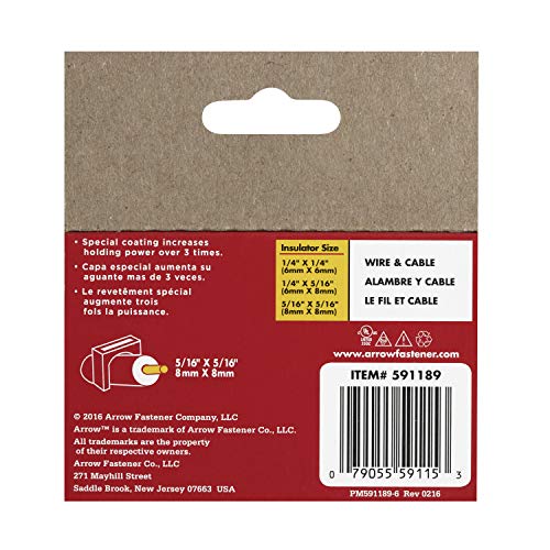 Arrow Fastener Arrow 591189 Genuine T59 Steel 5/16-Inch by 5/16 Crown Width Insulated Staples for Cable and Wiring, Clear, 300 Count - Image 5