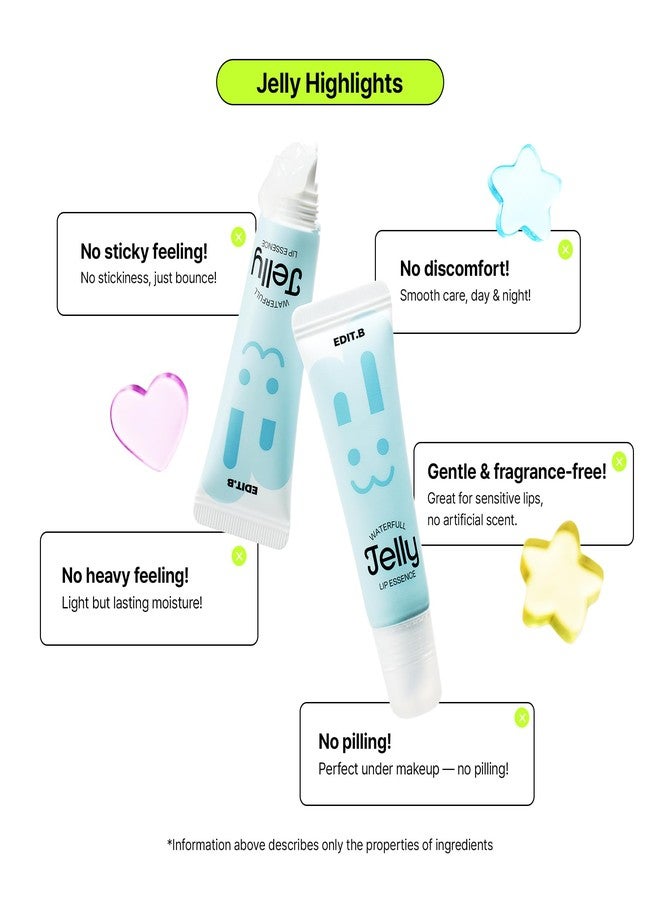 EDIT.B Waterfull Jelly Lip Essence, Hydrating & Moisturizing Lip Treatment with Ceramide & Hyaluronic Acid, Non-Sticky Glossy Finish, Korean Nourishing Lip Care for Dry, Chapped Lips, 0.37 fl.oz - Image 3