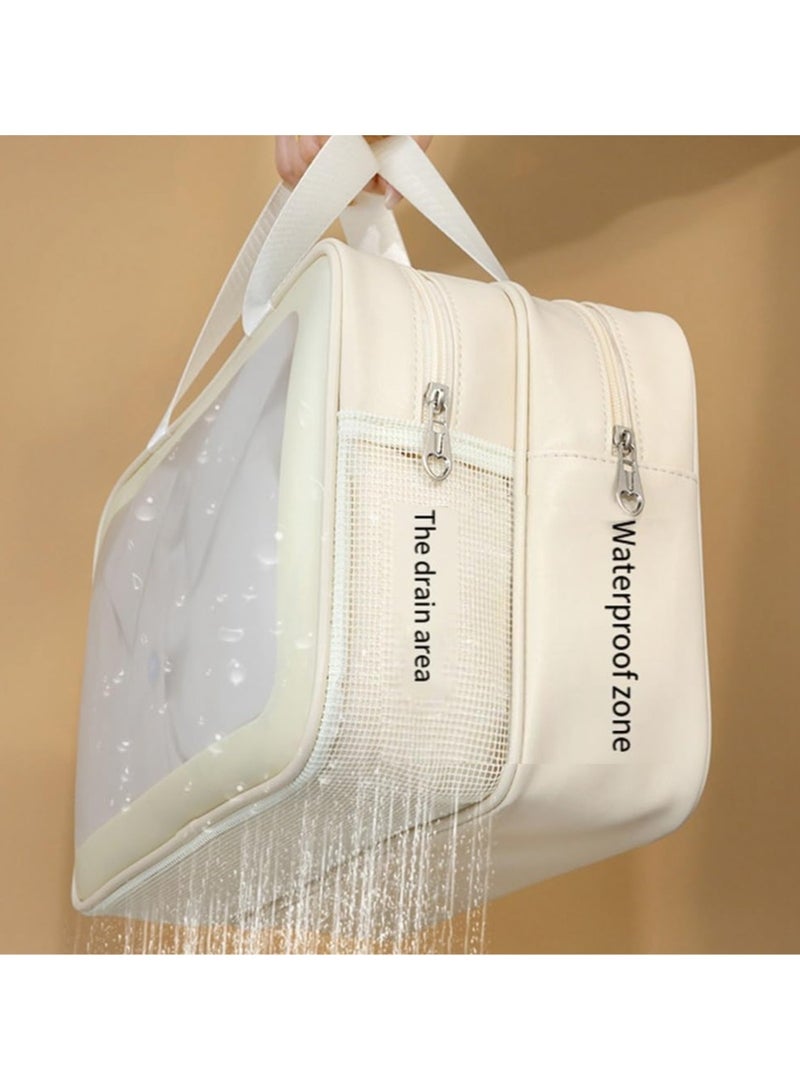 general PU Double-Layer High-Color Travel Portable Storage Bag Waterproof Cosmetic Bag Dry Wet Separation Swimming Gym Bag Wash Bag - Image 3