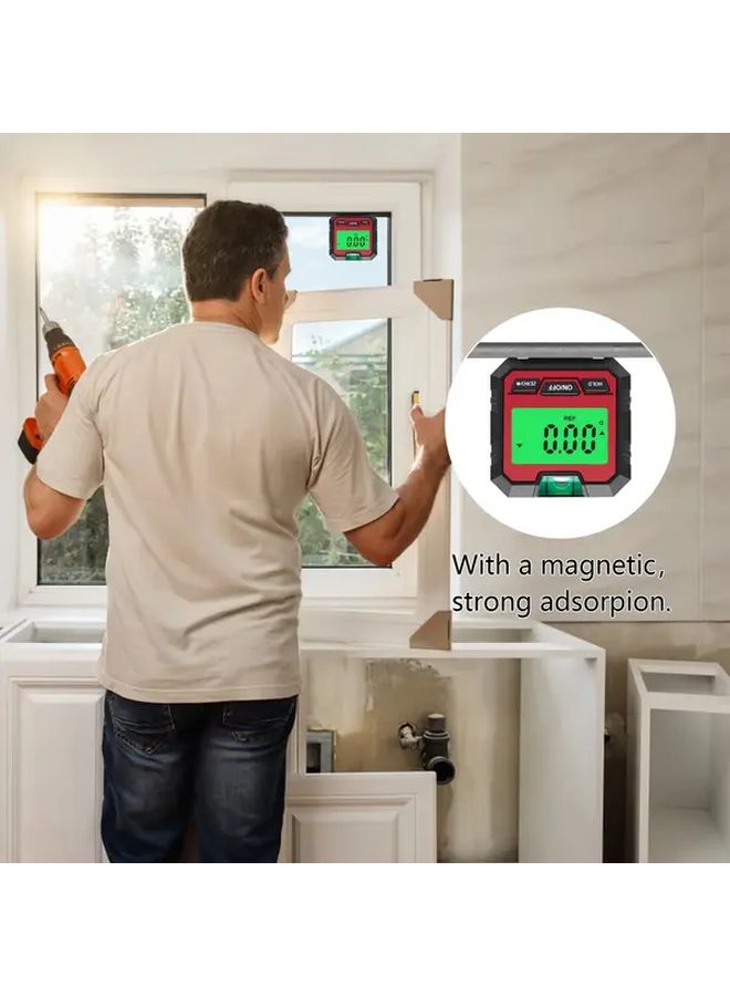 Red Digital Angle Finder Magnetic Base Zero Range Function LCD Backlight 0 05 Degree High Resolution - Image 1