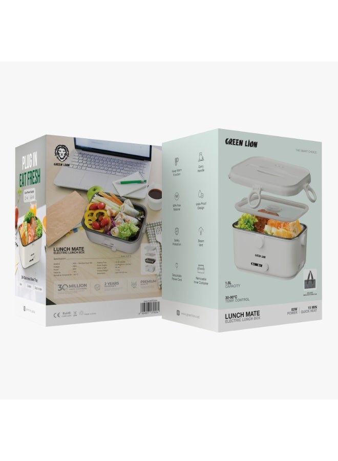 GREEN LION Lunch Mate Electric Stainless Steel with Keep Warm Function & Lunch Box 1.8L / Insulated / Portable / Temp Control 30-90°C / Safety Protection / Steam Vent / Carry Handle - White - Image 5