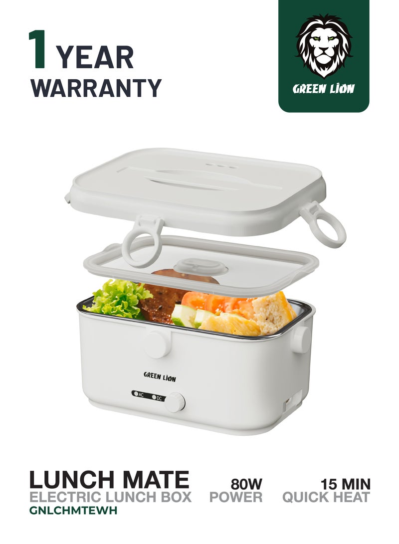 GREEN LION Lunch Mate Electric Stainless Steel with Keep Warm Function & Lunch Box 1.8L / Insulated / Portable / Temp Control 30-90°C / Safety Protection / Steam Vent / Carry Handle - White - Image 1