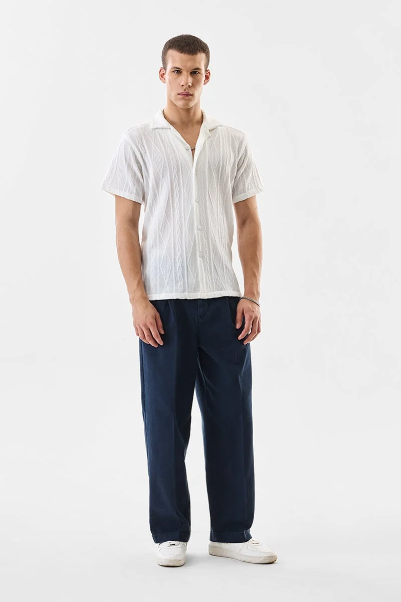 سنيتش White Textured Half Sleeve Boxy Shirt