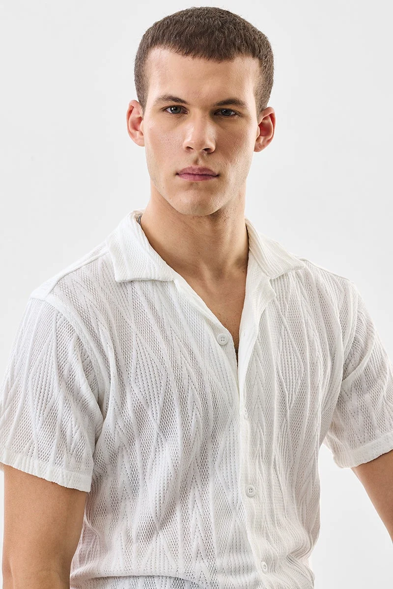 سنيتش White Textured Half Sleeve Boxy Shirt