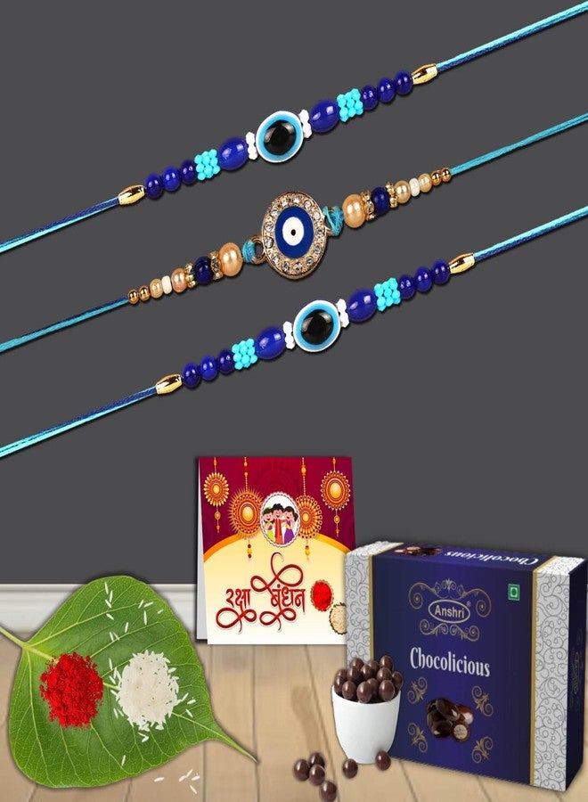 Megharsh 77-81-81.B Rakhi Combo Bhai Bhabhi Rakhi Set, Rakhi for Brother Chocolate Gift Rakhi Set of 3 - Image 1