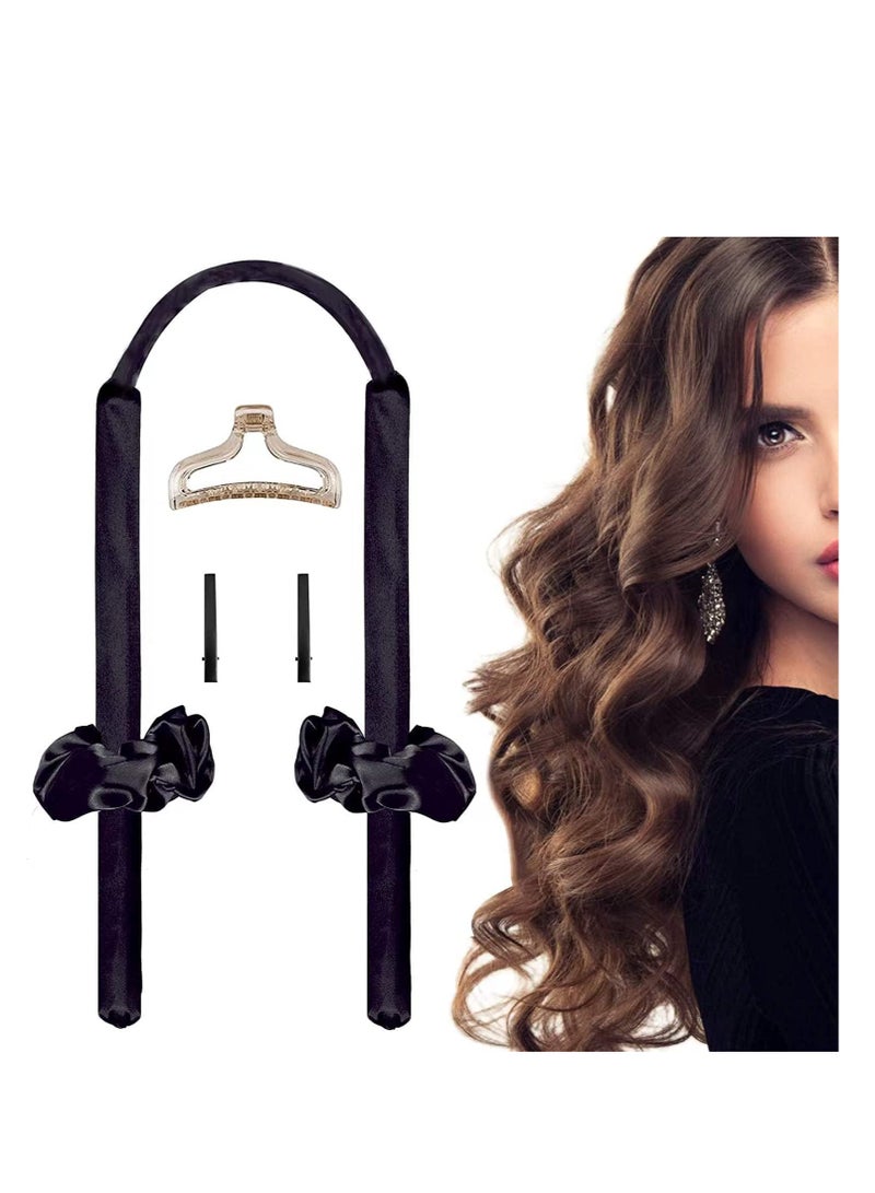 Premify Black Heatless Hair Curlers for Medium & Long Hair - Heat Less Hair Curler, Heat Silk Curls Headband, Scrunchies and Hair Clip - Curling Rod, Hair Roller Ribbon for DIY, Hair Styling Tools  - Image 1