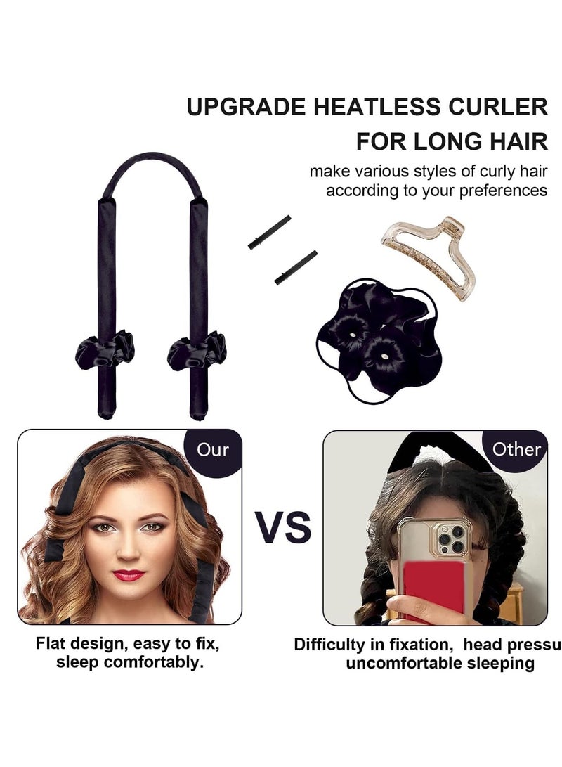 Premify Black Heatless Hair Curlers for Medium & Long Hair - Heat Less Hair Curler, Heat Silk Curls Headband, Scrunchies and Hair Clip - Curling Rod, Hair Roller Ribbon for DIY, Hair Styling Tools  - Image 3