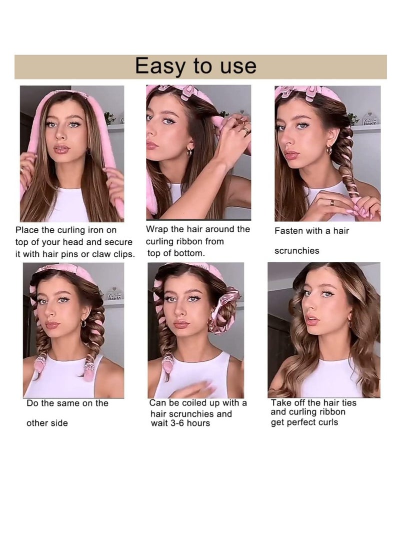 Premify Black Heatless Hair Curlers for Medium & Long Hair - Heat Less Hair Curler, Heat Silk Curls Headband, Scrunchies and Hair Clip - Curling Rod, Hair Roller Ribbon for DIY, Hair Styling Tools  - Image 5