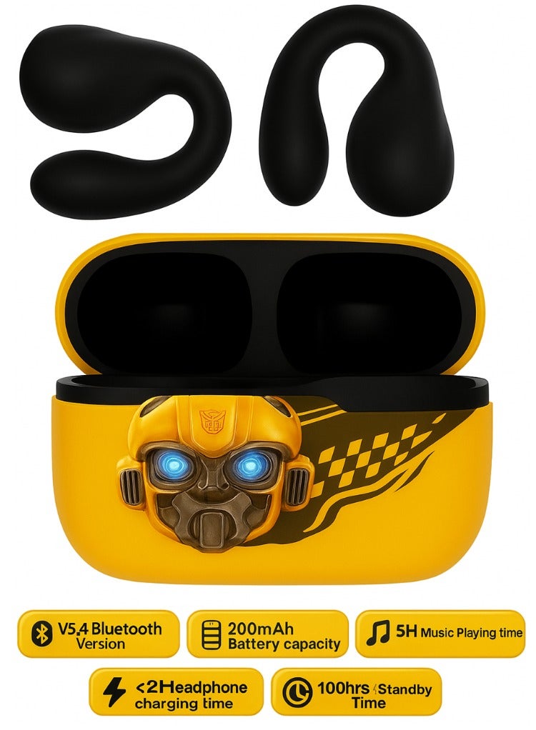 TRANSFORMERS Wireless Clip-on 5.4 Gaming Earphones Bluetooth Headphones, Hi-Fi Stereo Sound, Low Latency, Noise Cancellation, Long Battery Life TF-T05– Yellow Bumblebee Edition - Image 1