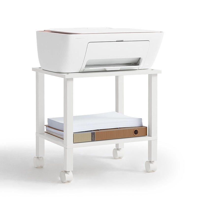 YUFAM 2 Tier Printer Stand with StorageUnder Desk Shelf Printer Table Rolling Printer Cart for OfficeHomeWhite - Image 2