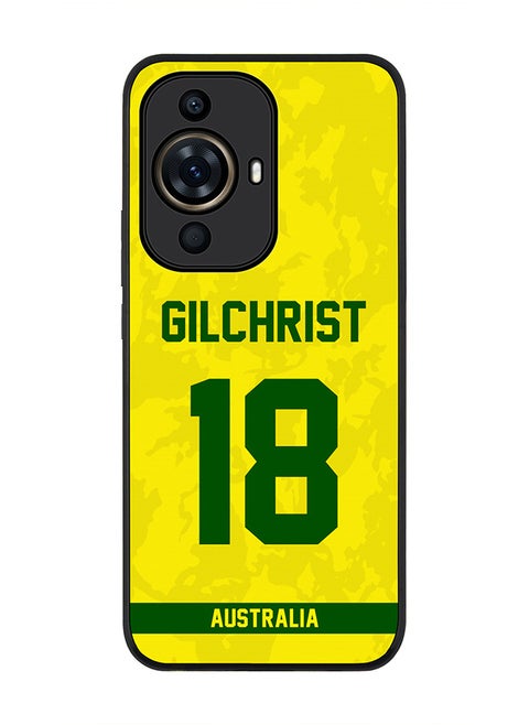 Rugged Black Edge case for Huawei nova 11 Pro, Slim fit Soft Flexible Rubber Edges Anti Drop Cover - Team Australia Adam Gilchrist, Jersey No 18