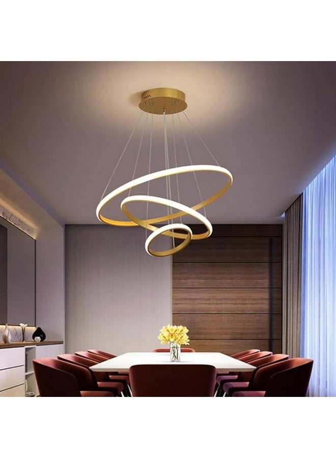 WHITERAY WHITERAY Modern Contemporary Spiral LED 3 Ring Chandelier Hanging Ceiling Pendant Light Adjustable Height with 3 Color Lighting Modes Ideal for Living Room/Bedroom/Office/Home (L-3 String Led (Gold))  - Image 1